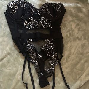 Black Floral Lace Teddy